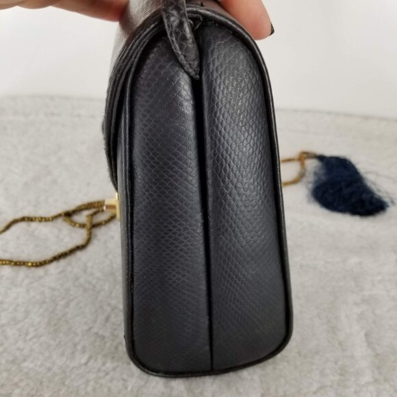 Vintage Ande Black Snake Print Crossbody Purse With Gold‎ Clasp 《329》P - Picture 6 of 9